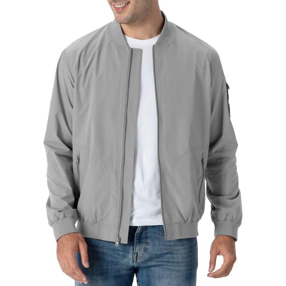 🆕 Men Grey Lightweight Bomber Jacket Casual Windbreaker Flight Golf Spring Coat - Picture 1 of 7